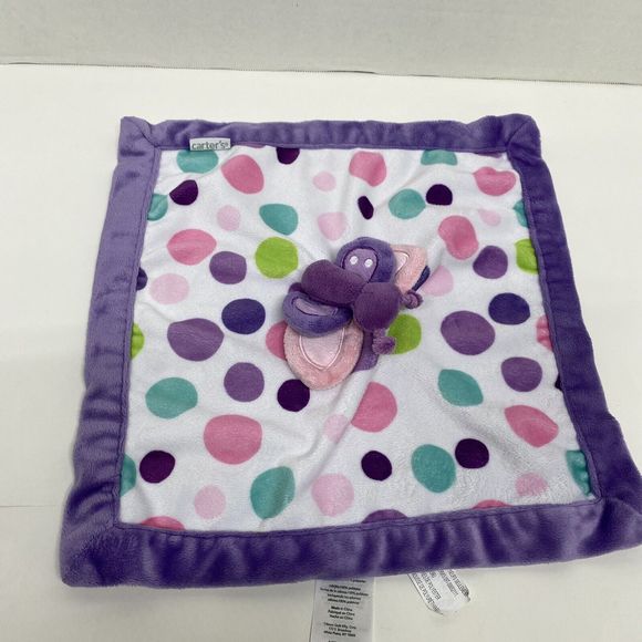 Carters Lovey with Butterfly Polka Dots Security Blanket Pink Purple Green Teal - Picture 8 of 15